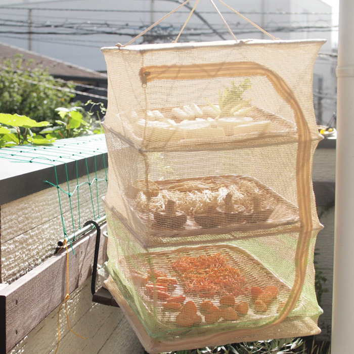 ■干し野菜セット　干しかご　3段　M＆角盆ざる　33cm