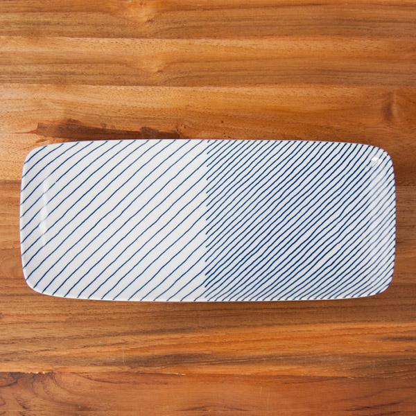 白山陶器　重ね縞　長焼皿　/　HAKUSAN