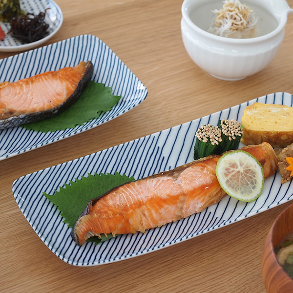 白山陶器　重ね縞　長焼皿　/　HAKUSAN