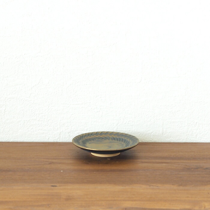 市野耕　マンガン釉　3寸葉紋皿