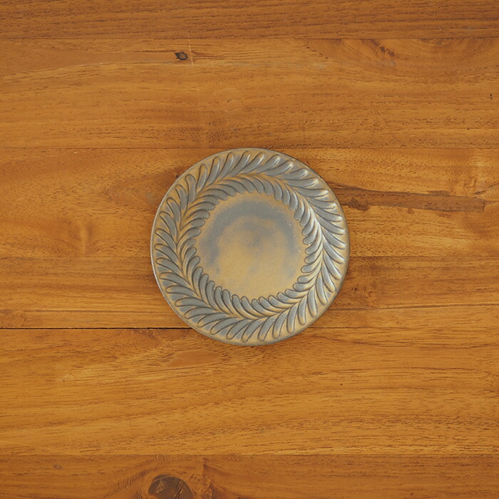 市野耕　マンガン釉　4寸葉紋皿