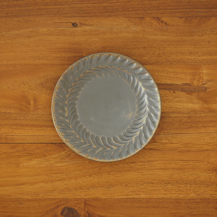 市野耕　マンガン釉　5寸葉紋皿