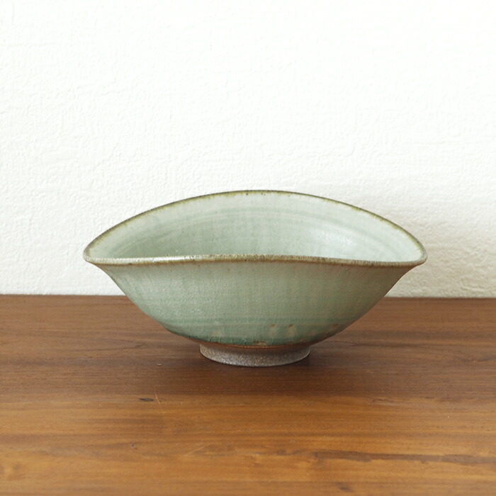 市野耕　彩色灰釉　6寸楕円鉢