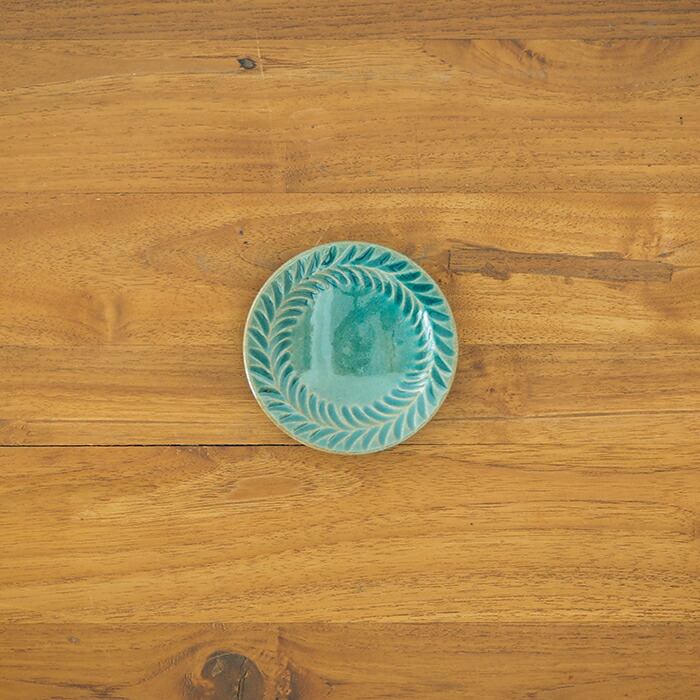 市野耕　トルコブルー　3寸葉紋皿