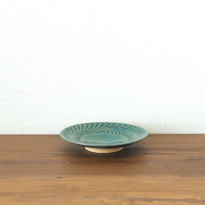 市野耕　トルコブルー　4寸葉紋皿