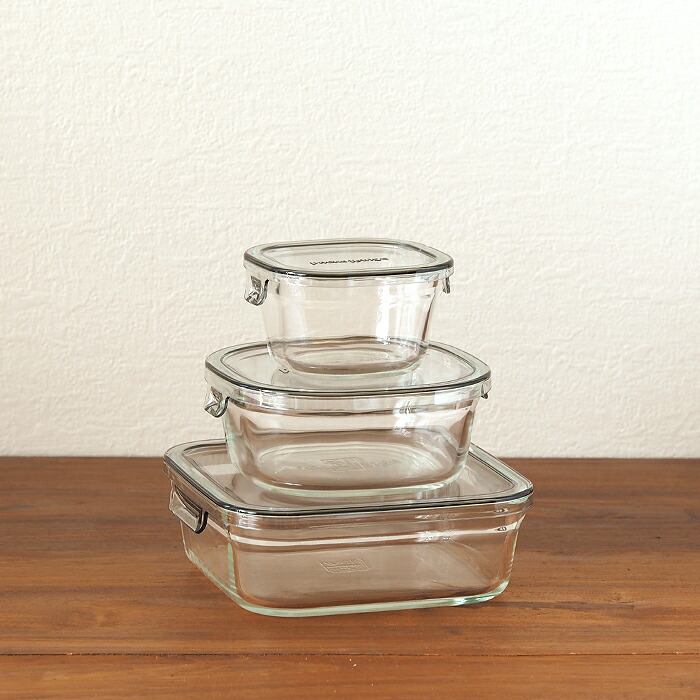 イワキ　パック＆レンジ　クールグレー　角型3点セット　/　iwaki　