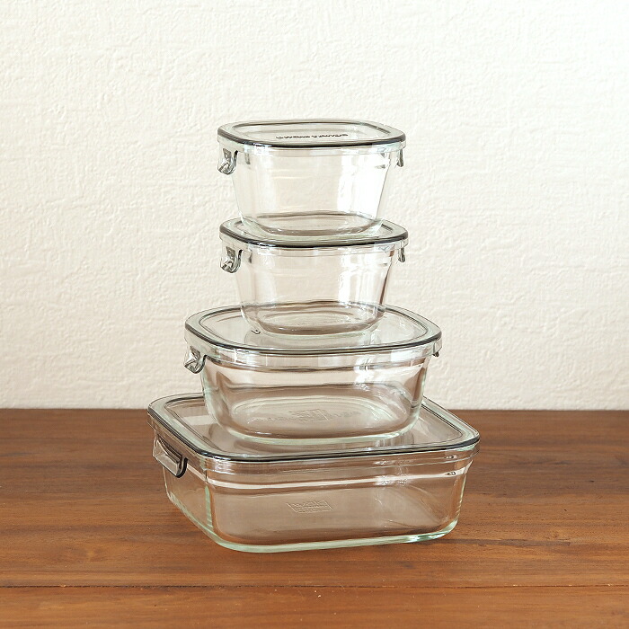 イワキ　パック＆レンジ　クールグレー　角型4点セット　/　iwaki　