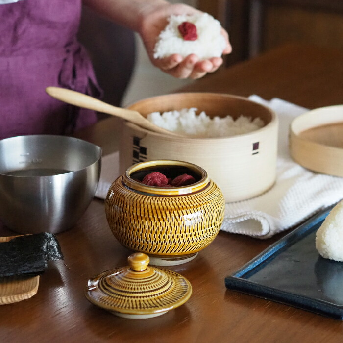 ★小鹿田焼　小袋窯　2合壺　飴釉飛びかんな　