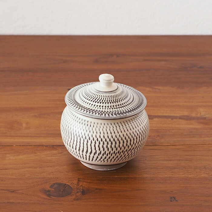 小鹿田焼　小袋窯　2合壺　飛びかんな