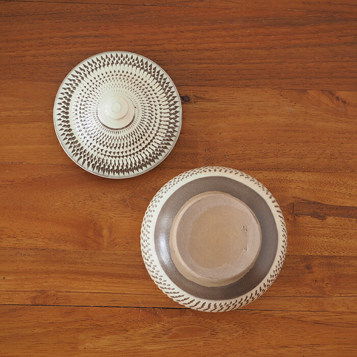 小鹿田焼　小袋窯　2合壺　飛びかんな