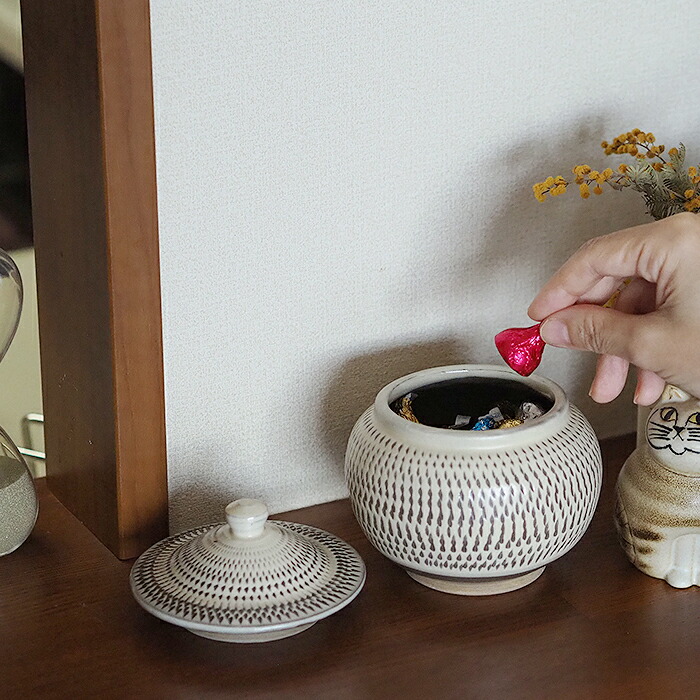 小鹿田焼　小袋窯　2合壺　飛びかんな