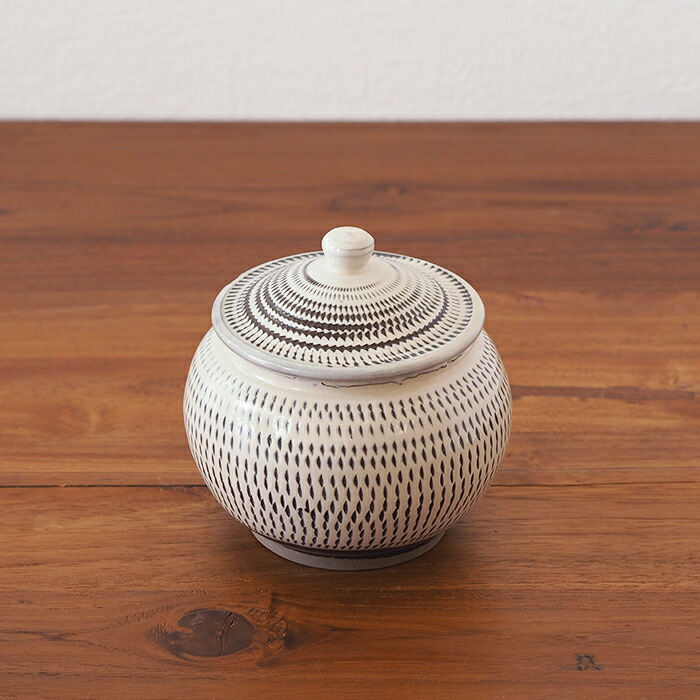 小鹿田焼　小袋窯　3合壺　飛びかんな