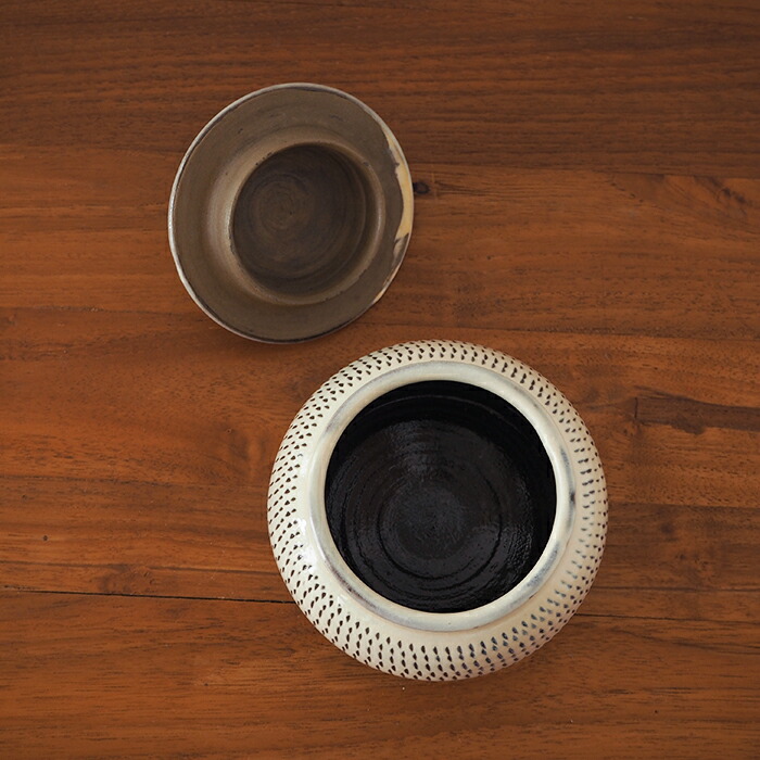 小鹿田焼　小袋窯　3合壺　飛びかんな