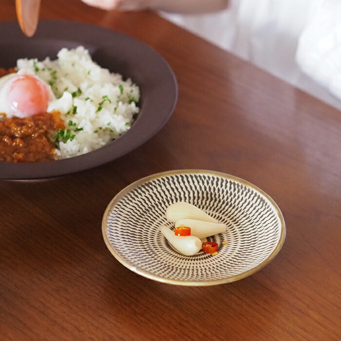 小鹿田焼　小袋窯　4寸皿　飛びかんな