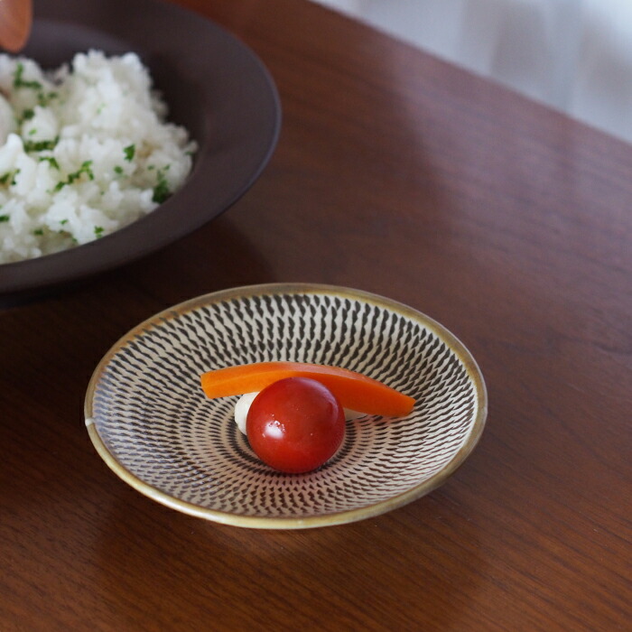 小鹿田焼　小袋窯　4寸皿　飛びかんな