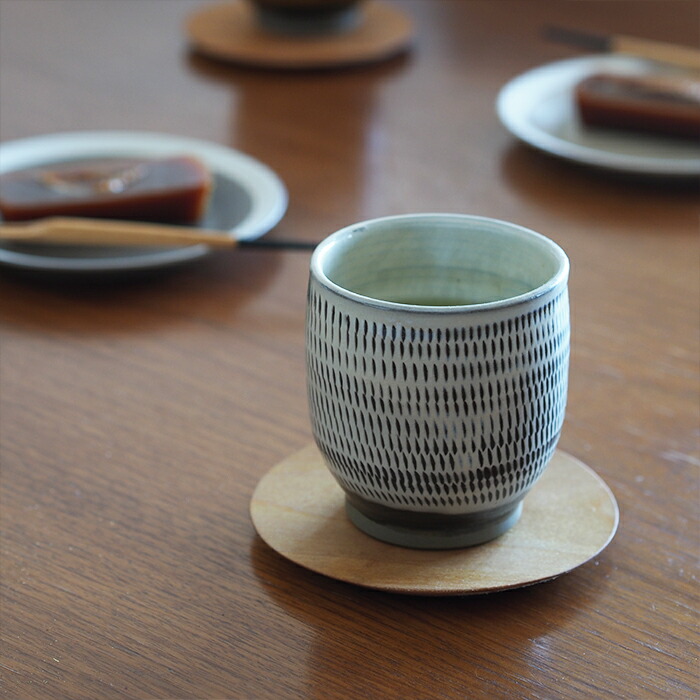 小鹿田焼　小袋窯　湯呑み　飛びかんな