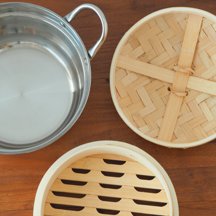 かごや　竹　中華せいろ　18cm　2段　ステンレス鍋付セット