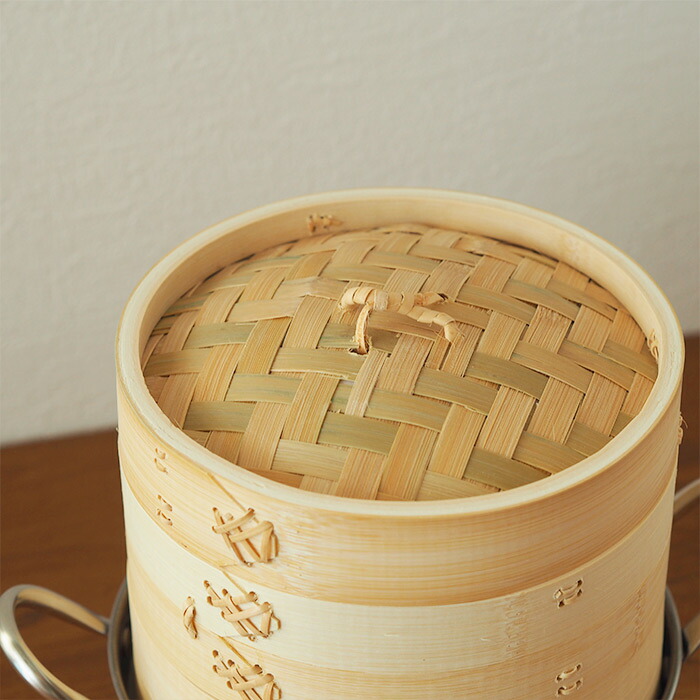 かごや　竹　中華せいろ　18cm　2段　ステンレス鍋付セット