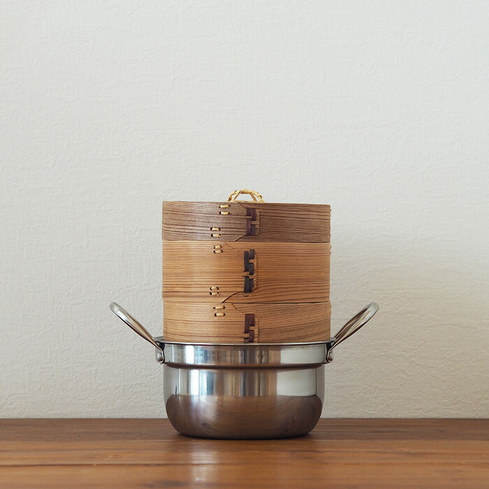 かごや　杉　中華せいろ　15cm　2段　ステンレス鍋付セット