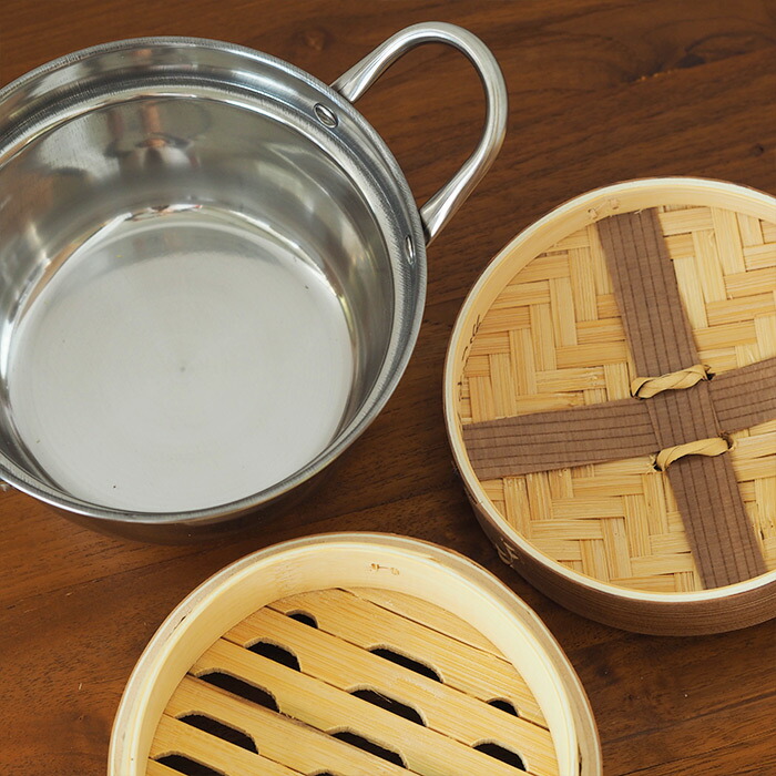 かごや　杉　中華せいろ　15cm　2段　ステンレス鍋付セット