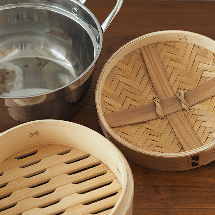 かごや　杉　中華せいろ　18cm　2段　ステンレス鍋付セット