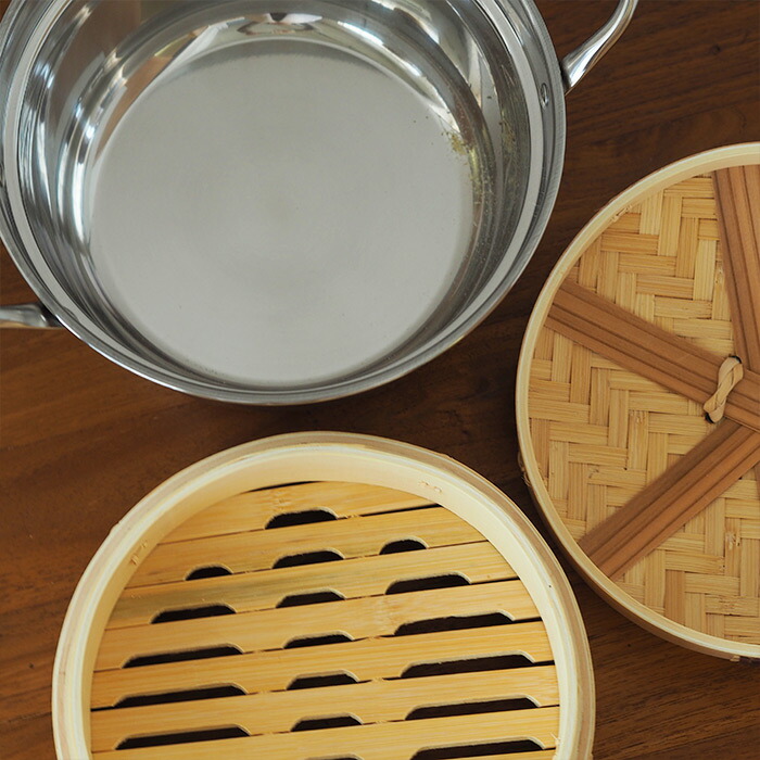 かごや　杉　中華せいろ　21cm　2段　ステンレス鍋付セット