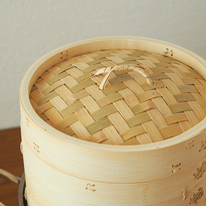 かごや　竹　中華せいろ　21cm　2段　ステンレス鍋付セット