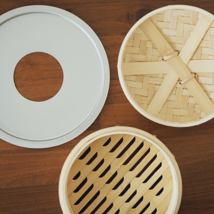 かごや　竹　中華せいろ　21cm　2段　アルミ蒸板付セット