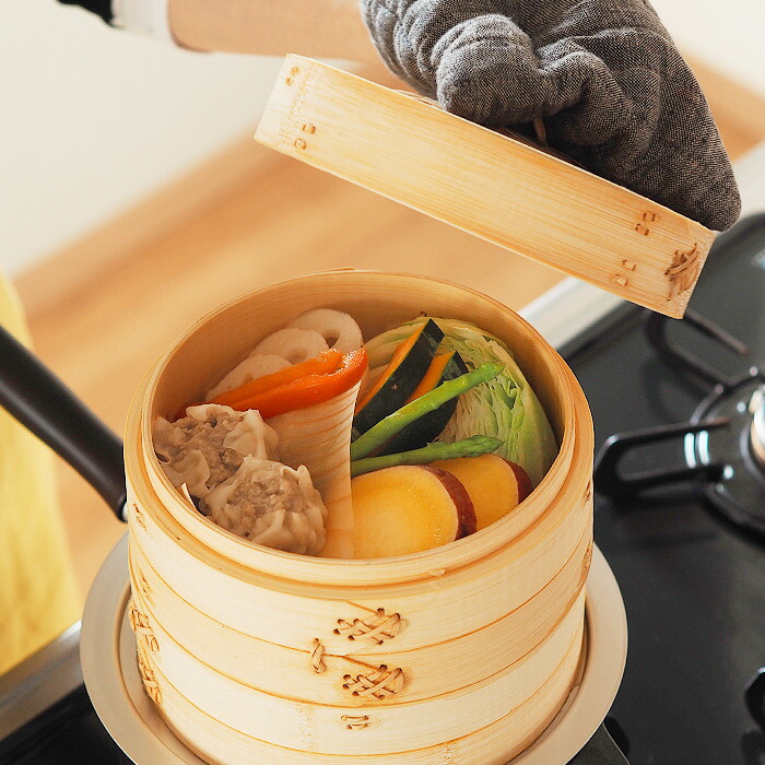 かごや　竹　中華せいろ　18cm　2段　アルミ蒸板付セット