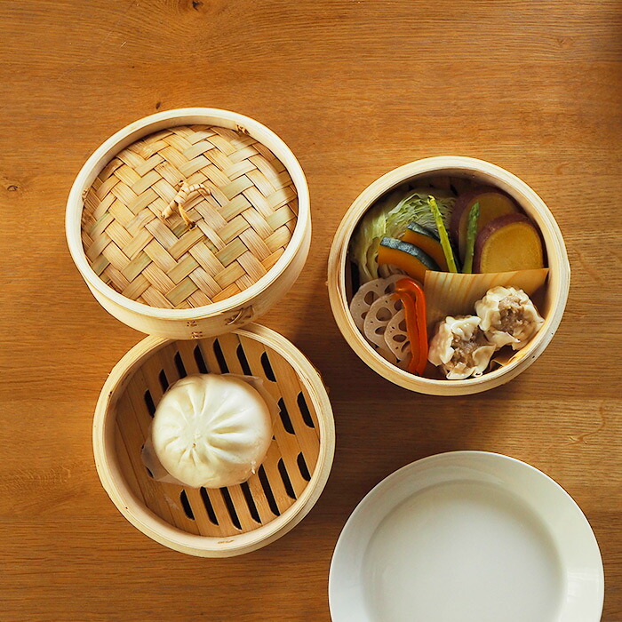 かごや　竹　中華せいろ　18cm　2段　アルミ蒸板付セット