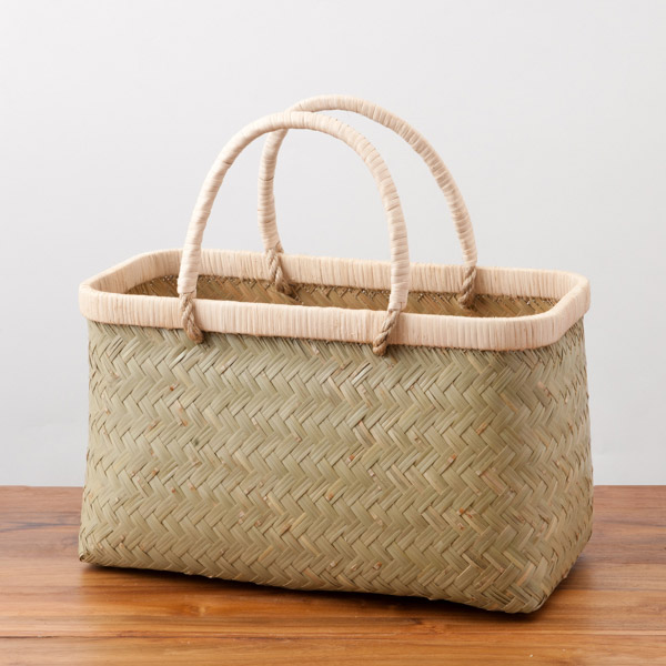 かごや　特選　青竹　市場籠　籐手　小