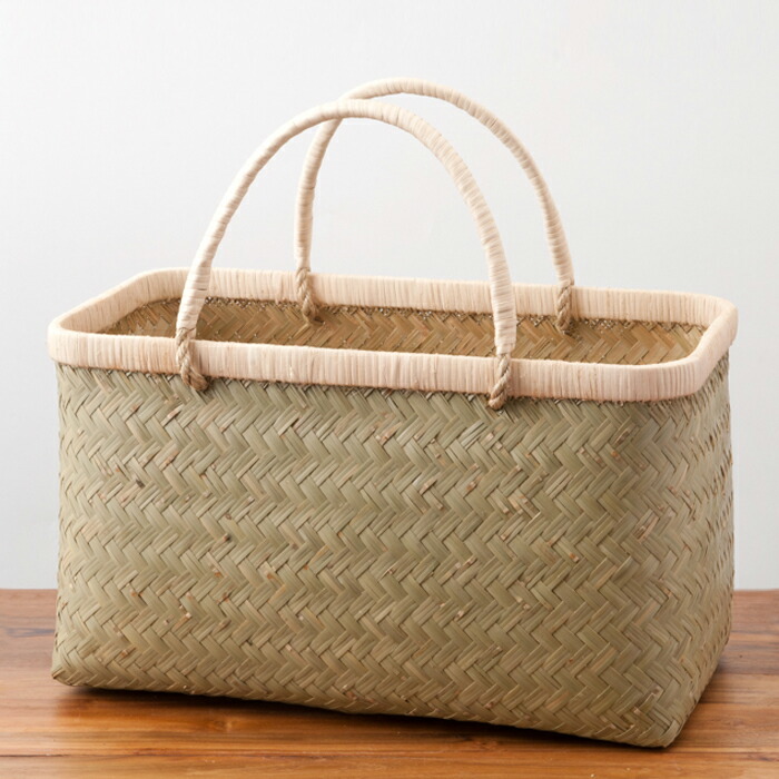 かごや　特選　青竹　市場籠　籐手　大
