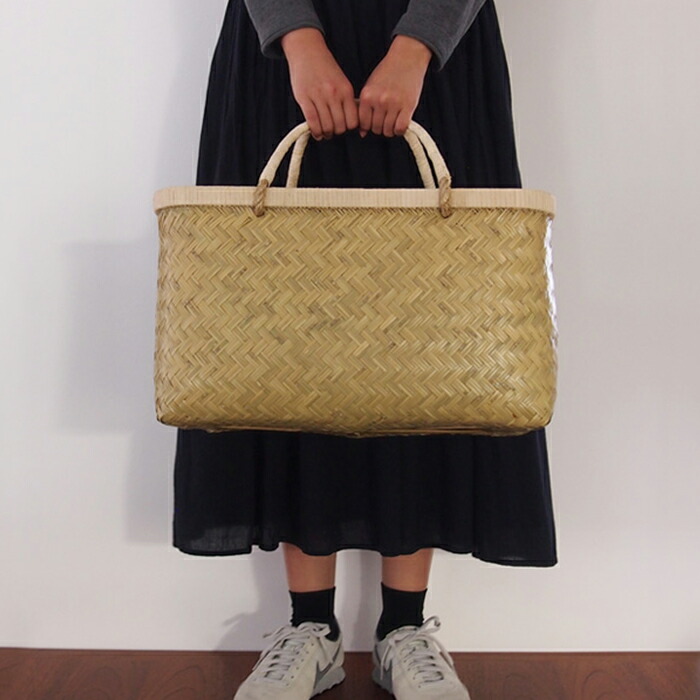 かごや　特選　青竹　市場籠　籐手　大