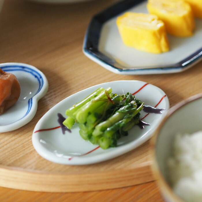 日下華子　色絵　電線につばめ　楕円豆皿