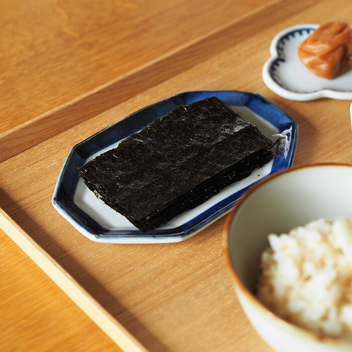 日下華子　色絵　ふち呉須　八角プレート小