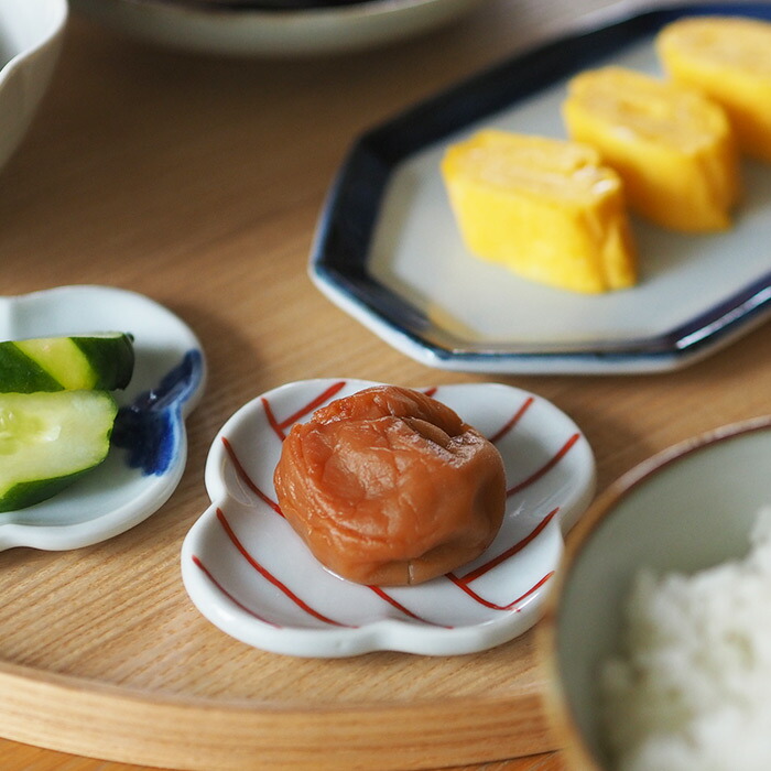 日下華子　色絵　タテヨコ朱　もっこ豆皿