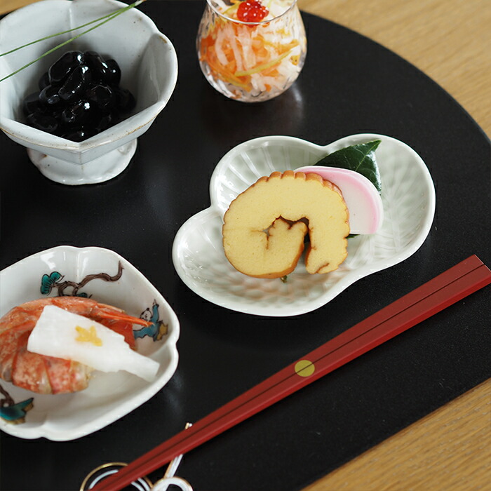 幸楽窯　錦　銀　松葉形　銘々皿