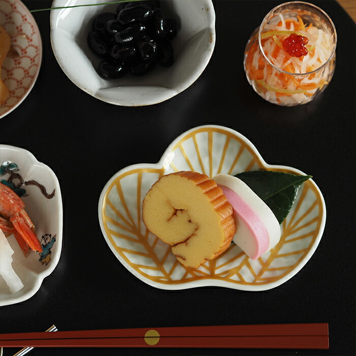 幸楽窯　錦　金　松葉形　銘々皿