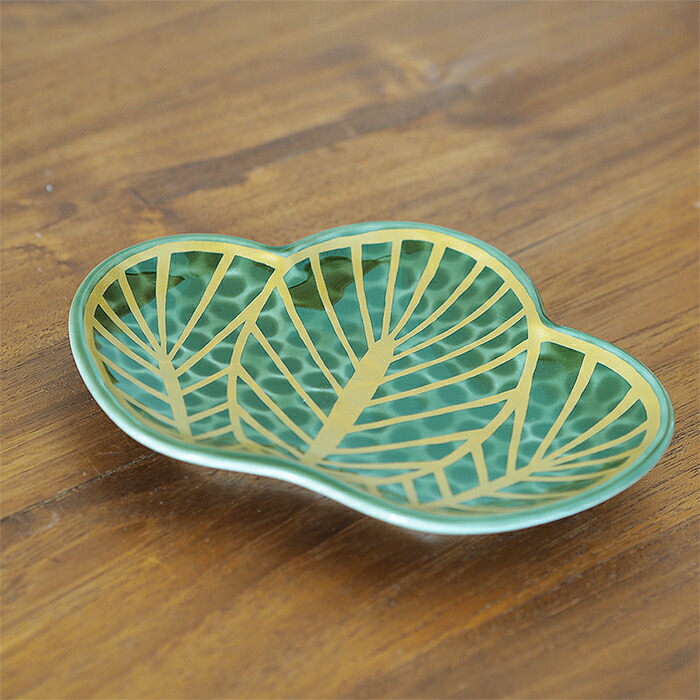 幸楽窯　錦　茶緑金　松葉形　銘々皿