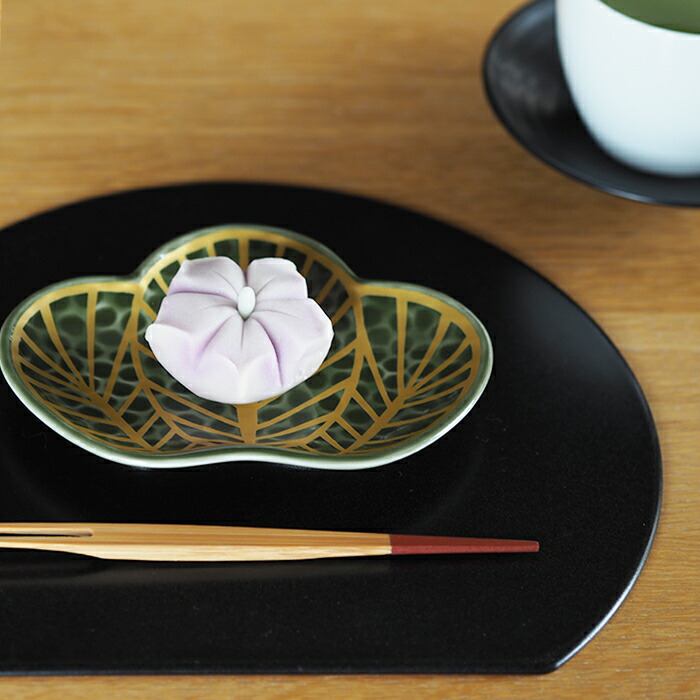 幸楽窯　錦　茶緑金　松葉形　銘々皿