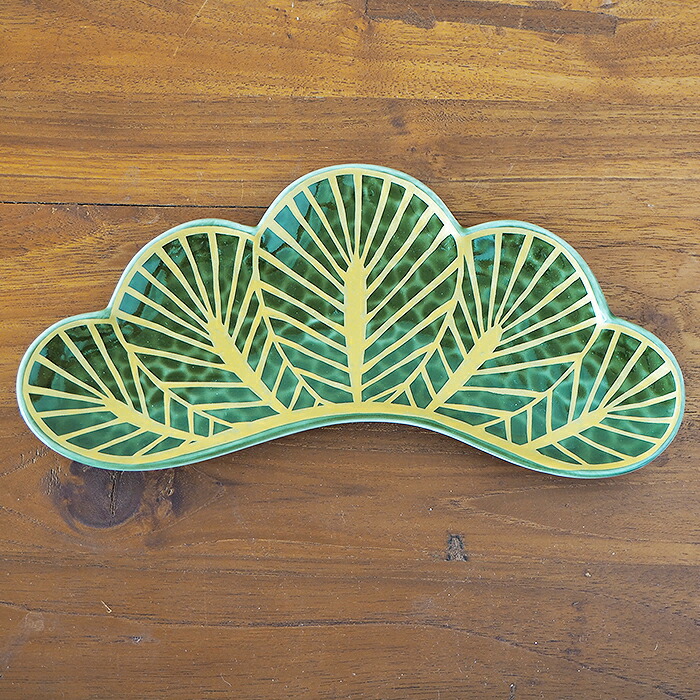 幸楽窯　錦　茶緑金　松葉形　前菜皿