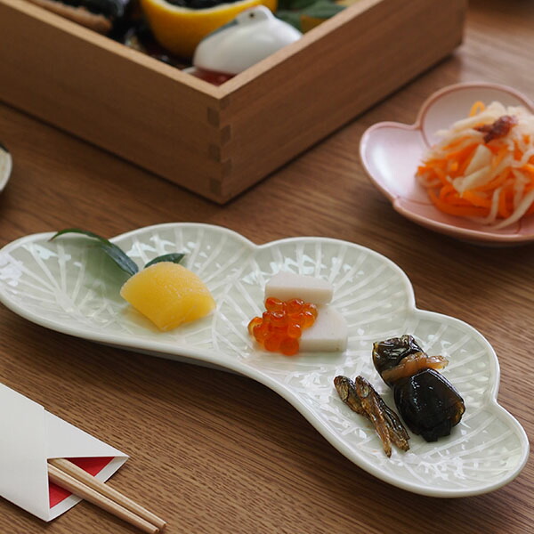 幸楽窯　錦　銀　松葉形　前菜皿