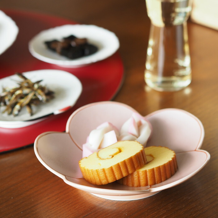 幸楽窯　錦　曙釉　銀彩　捻り梅形　銘々皿　