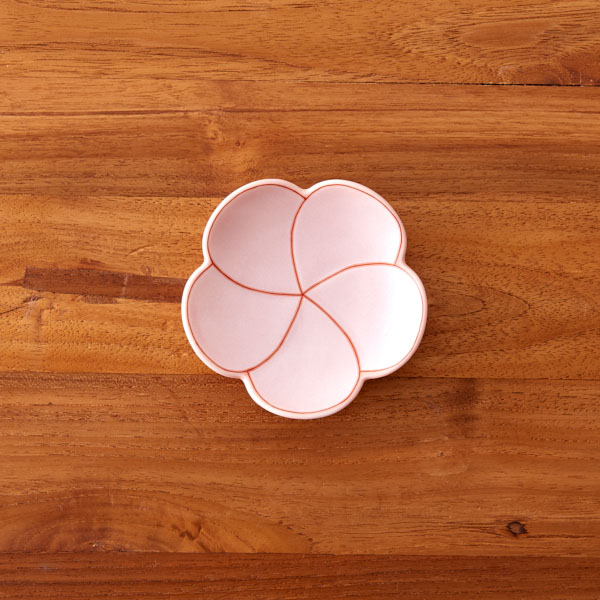 幸楽窯　錦　曙釉　銀彩　捻り梅形　小皿