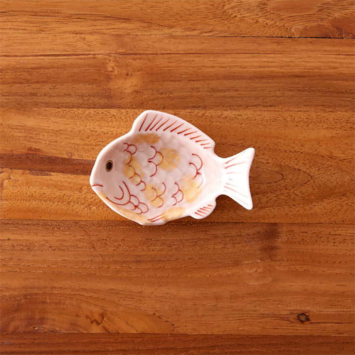 幸楽窯　錦　薄桜　金叩　鯛形　小付