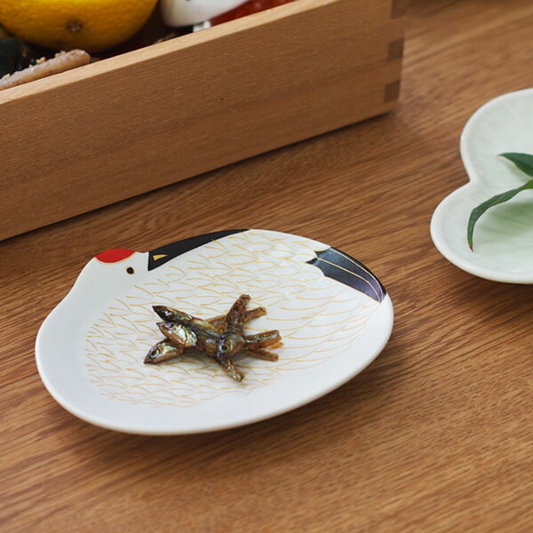 幸楽窯　錦　雪衣　金羽根　鶴形　銘々皿