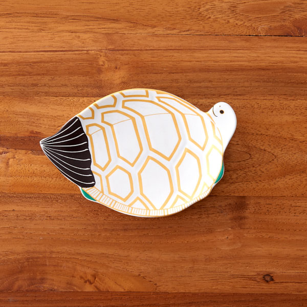 幸楽窯　錦　雪衣　菱模様　亀形　銘々皿