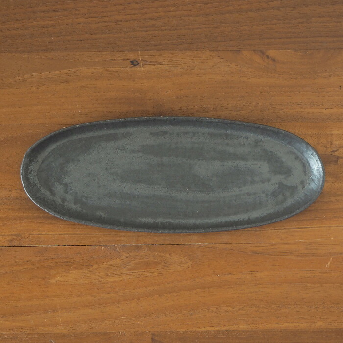 飯高幸作　オーバル皿　刷毛黒 　/　 kousha ceramic works