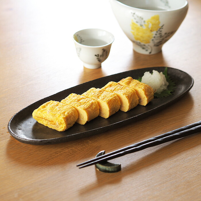 飯高幸作　オーバル皿　刷毛黒 　/　 kousha ceramic works