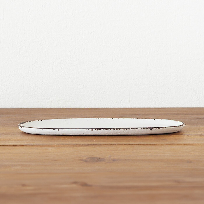 飯高幸作　オーバル皿　白フチ茶 　/　 kousha ceramic works